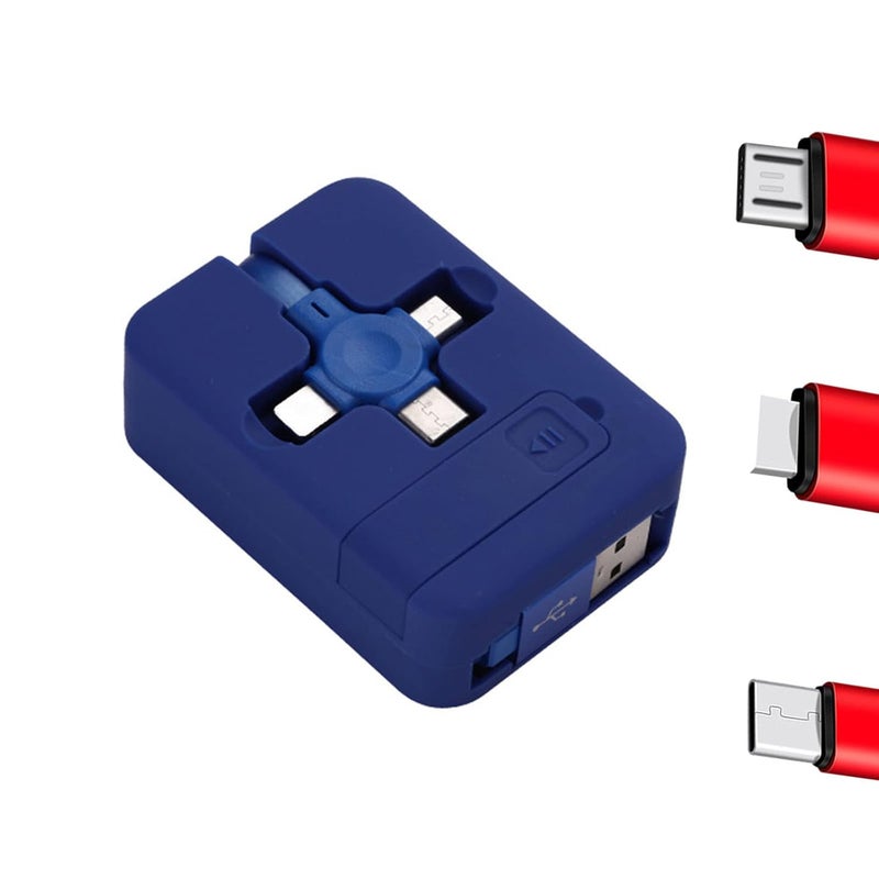 راحة بكرة كابل شحن ثلاثية في واحد - 2022 [جديد] كابل USB شاحن متعدد - شاحن هاتف محمول مبتكر 3 في 1 - متوافق مع IP/Android/Type-C/Micro-USB (أزرق) - Image 1