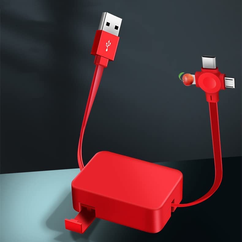 راحة بكرة كابل شحن ثلاثية في واحد - 2022 [جديد] كابل USB شاحن متعدد - شاحن هاتف محمول مبتكر 3 في 1 - متوافق مع IP/Android/Type-C/Micro-USB (أزرق) - Image 2