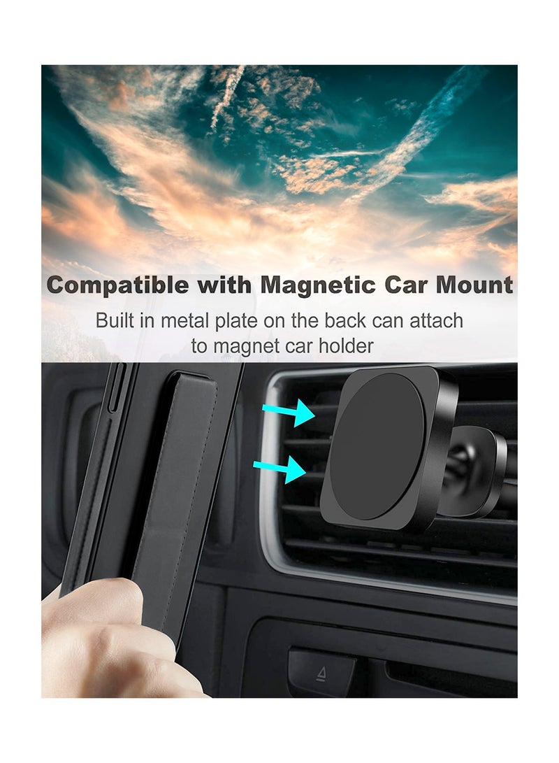 Wtech Hand Grip Foldable Magnetic Kickstand Wrist Strap Finger Grip With Built-In Iron Case Cover For Honor Magic6 Pro 5G 2024 Black - Image 3