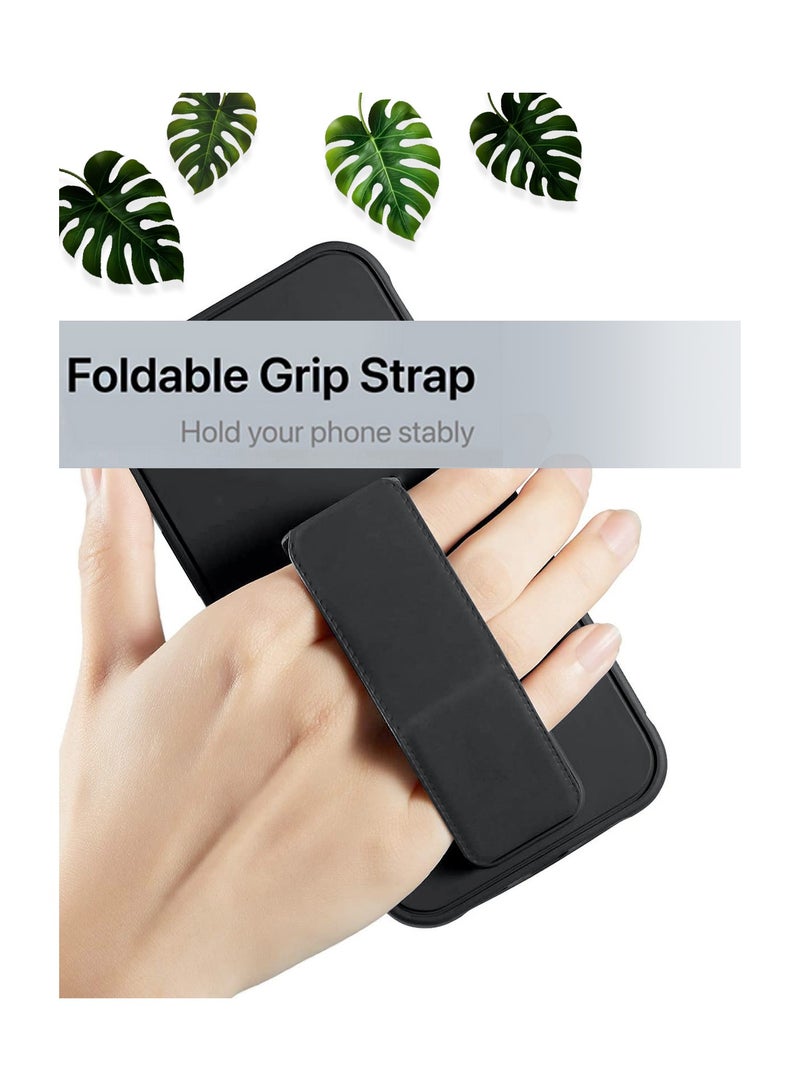 Wtech Hand Grip Foldable Magnetic Kickstand Wrist Strap Finger Grip With Built-In Iron Case Cover For Honor Magic6 Pro 5G 2024 Black - Image 2