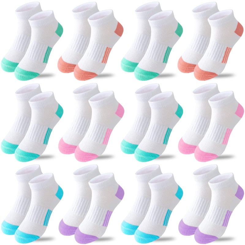 Bemeol Girls Socks 12 Pairs Ankle Athletic Socks Cotton Sports Sock For Little Big Kids57 Years - Image 3