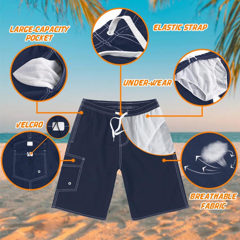 Srnede Mens Swim Trunks Swimming Trunks Swim Shorts Quick Dry 11 Inch with Mesh Lining Funny Swimwear Bathing Suits Navy - Image 4