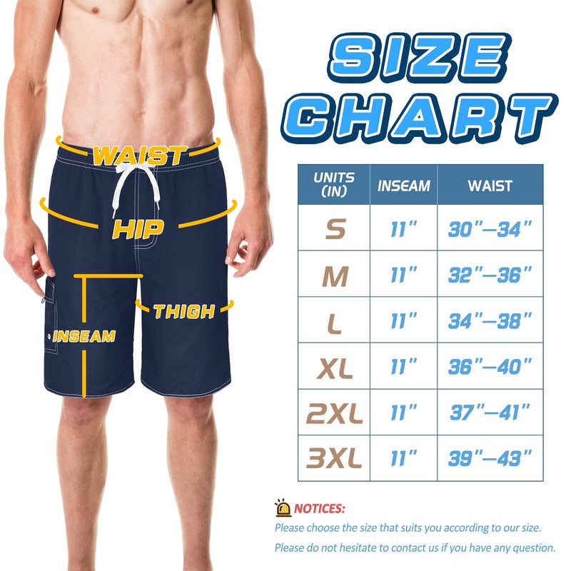 Srnede Mens Swim Trunks Swimming Trunks Swim Shorts Quick Dry 11 Inch with Mesh Lining Funny Swimwear Bathing Suits Navy - Image 3