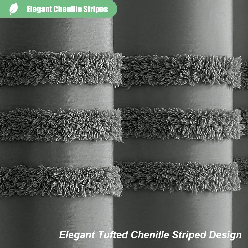 Dynamene ستارة دش دش طويلة دينامين - 72 × 78 بوصة معنقدة تشنيل مخططة بقطعة قماش طويلة القماش الستائر لديكور الحمام كبير فندق سبا ستارة دش مقاومة للماء مع ربط الفحم الرمادي - Image 1