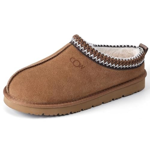 OOW Genuine Suede Wide Slippers for Women with Memory Foam Fuzzy House Shoes for Indoor Outdoor - Image 1