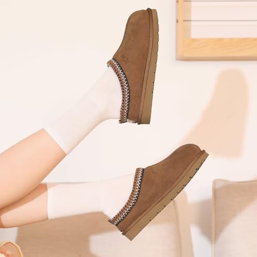 OOW Genuine Suede Wide Slippers for Women with Memory Foam Fuzzy House Shoes for Indoor Outdoor - Image 2