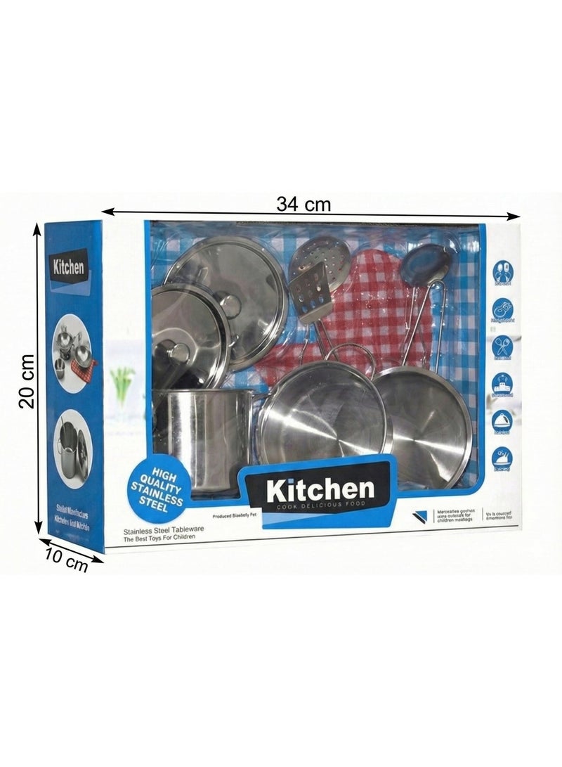 REZZOSS Stainless Steel Kitchen Toy Set for Kids – 9 Piece Realistic Metal Pots and Pans Playset | Pretend Play Cooking Utensils & Cookware Kit with Pot Holder | Montessori Chef Role Play Gift for Toddlers Boys & Girls 3+ - Image 4