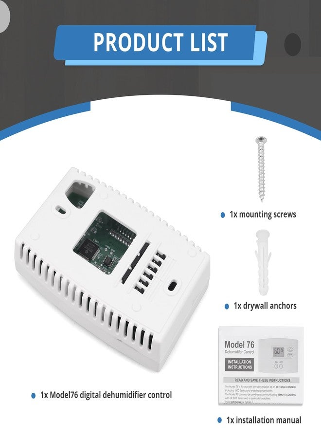 EXARRNX 76 Digital Wall Mount Dehumidifier Control Compatible with 1800 Series & E-Series Whole House Dehumidifiers, Wall Mounted 24V AC Thermostat & Humidistat - Image 5