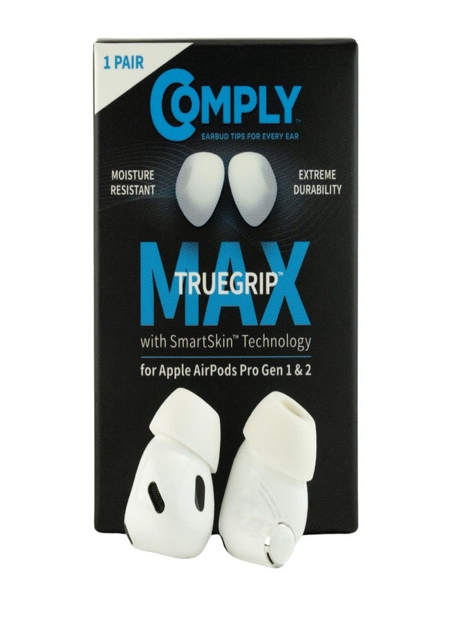 Comply TrueGrip MAX | أطراف سماعات أذن بديلة من إسفنج الذاكرة الفاخر لسماعات Apple AirPods Pro 1 و 2 | راحة تدوم طويلاً، متانة فائقة، تثبيت محكم، عزل ممتاز للضوضاء | أبيض (كبير) (زوج واحد) - Image 1