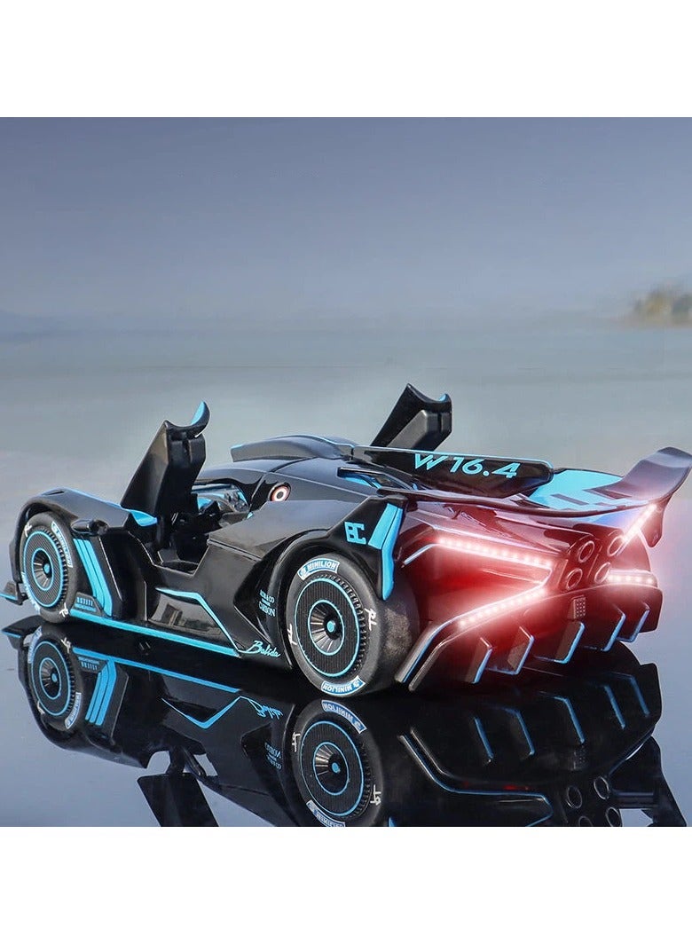 بوغاتي سيارة بوجاتي بوليد موديل دايكاست 1:24 عجلات خلفية بسحب مصابيح أمامية وخلفية مضيئة جزئياً سيارة خارقة قابلة للتحصيل لعبة للمعجبين - Image 2