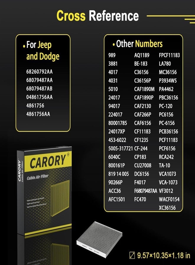 Carory فلتر هواء المقصورة من كاروري مع كربون نشط لسيارات جيب جراند شيروكي (2011-2021)، ودودج دورانجو (2011-2024)، موديلات 2012-2023، 68079487AA، 68079487AB، CF11183 - Image 3