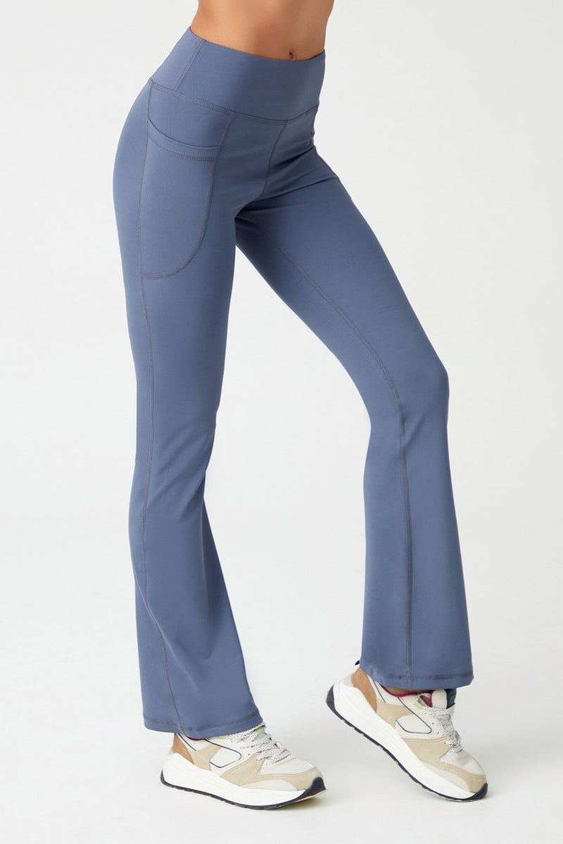 Los Ojos Women's Anthracite High Waist Gatherer Double Pocket Flared Tights Bootcut  - Image 4