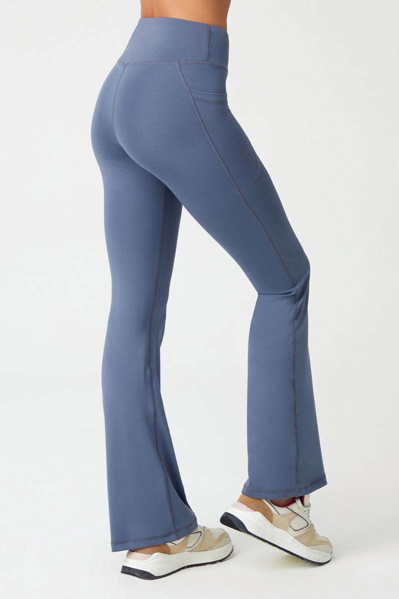 Los Ojos Women's Anthracite High Waist Gatherer Double Pocket Flared Tights Bootcut  - Image 3