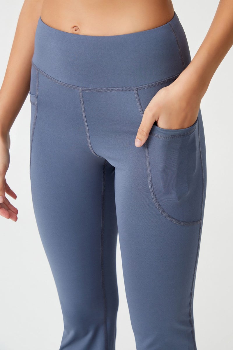 Los Ojos Women's Anthracite High Waist Gatherer Double Pocket Flared Tights Bootcut  - Image 5