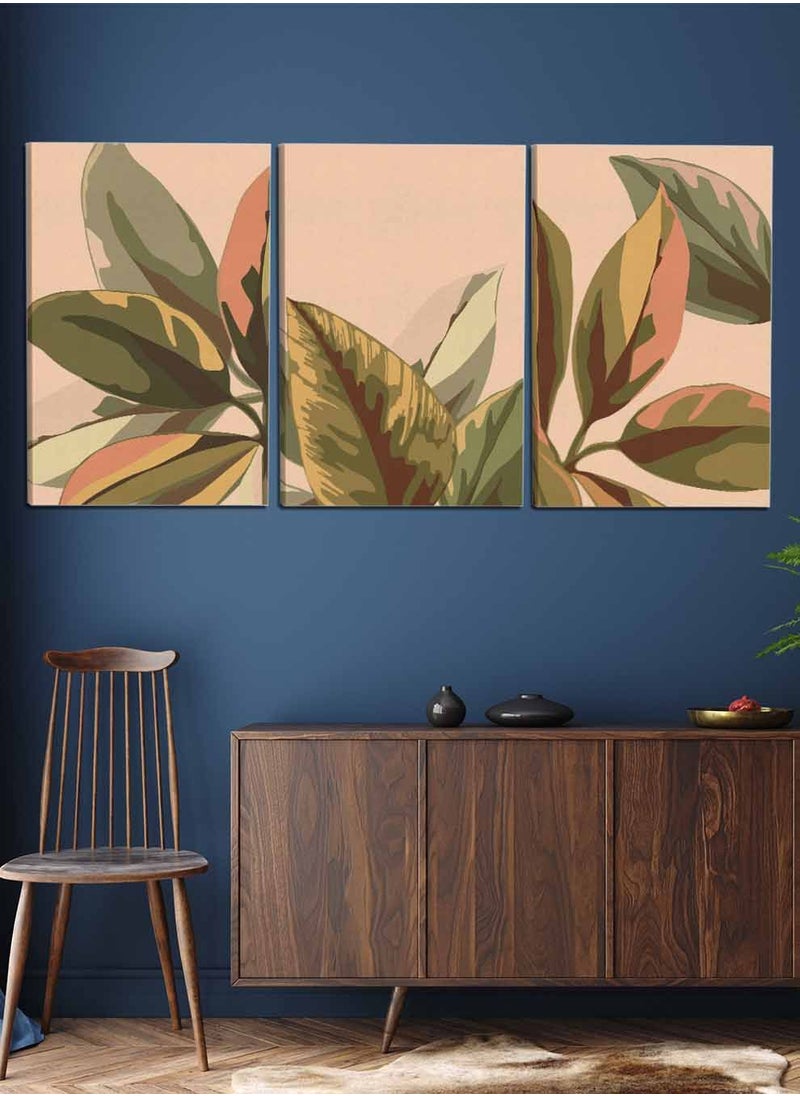 LOWHA Set Of 3 Framed Canvas Wall Arts Stretched Over Wooden Frame, Abstract Botanical Leaves Paintings, For Home, Living Room, Office Decor  - Image 3