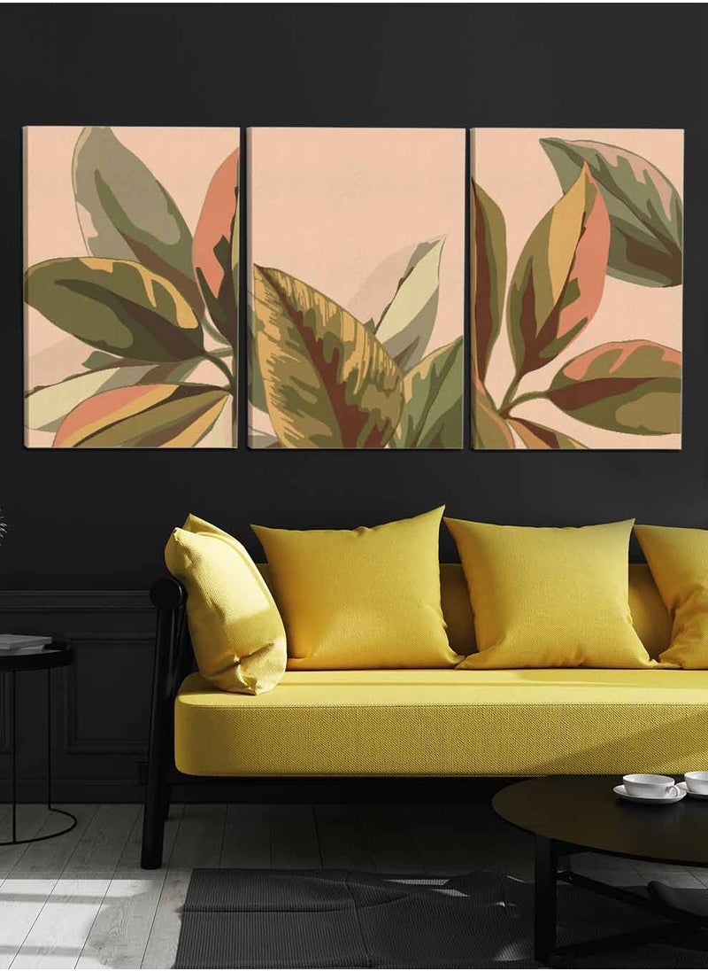 LOWHA Set Of 3 Framed Canvas Wall Arts Stretched Over Wooden Frame, Abstract Botanical Leaves Paintings, For Home, Living Room, Office Decor  - Image 2