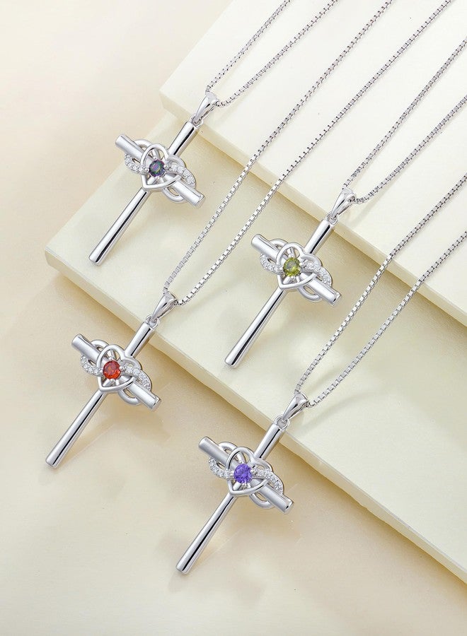 YL Women's Cross Necklace Sterling Silver Infinity Heart Crucifix Pendant Created Garnet Criss Jewelry - Image 5