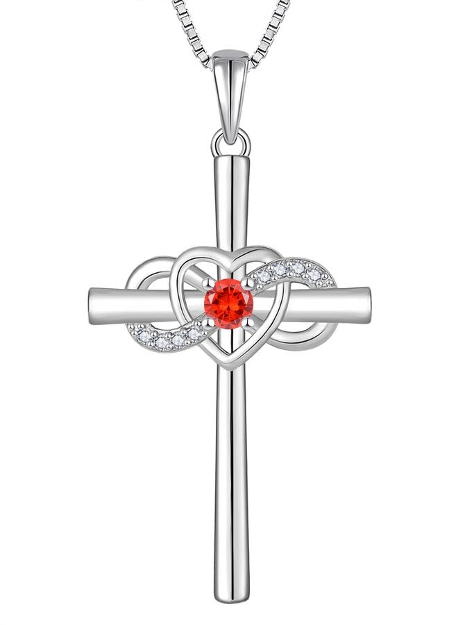 YL Women's Cross Necklace Sterling Silver Infinity Heart Crucifix Pendant Created Garnet Criss Jewelry - Image 1