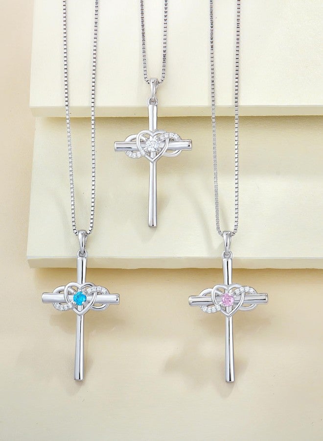 YL Women's Cross Necklace Sterling Silver Infinity Heart Crucifix Pendant Created Garnet Criss Jewelry - Image 4