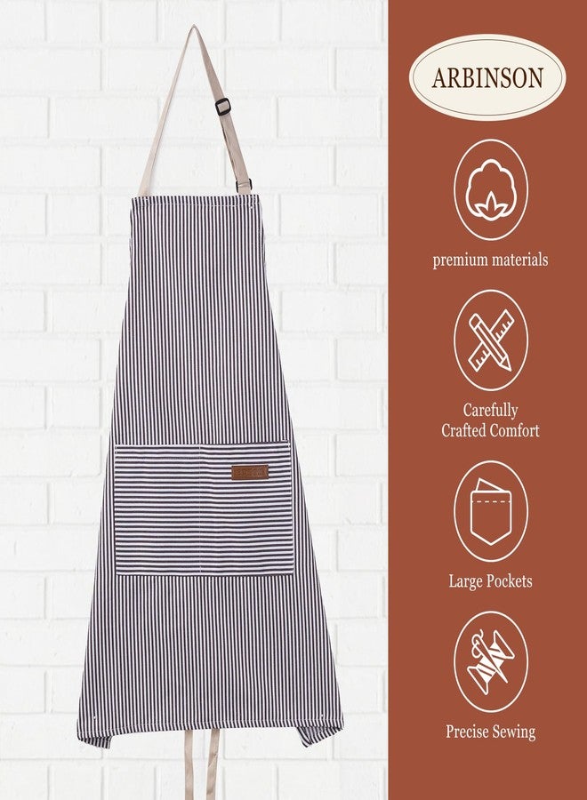 ARBINSON 2 Pack Cooking Aprons Adjustable Bib Apron for Women with 2 Pockets, Kitchen Restaurant Men Chefs Aprons (Pink/Beige Stripes) - Image 3