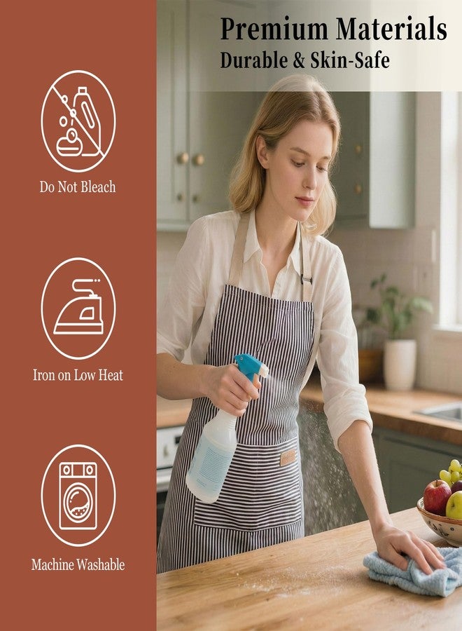 ARBINSON 2 Pack Cooking Aprons Adjustable Bib Apron for Women with 2 Pockets, Kitchen Restaurant Men Chefs Aprons (Pink/Beige Stripes) - Image 5