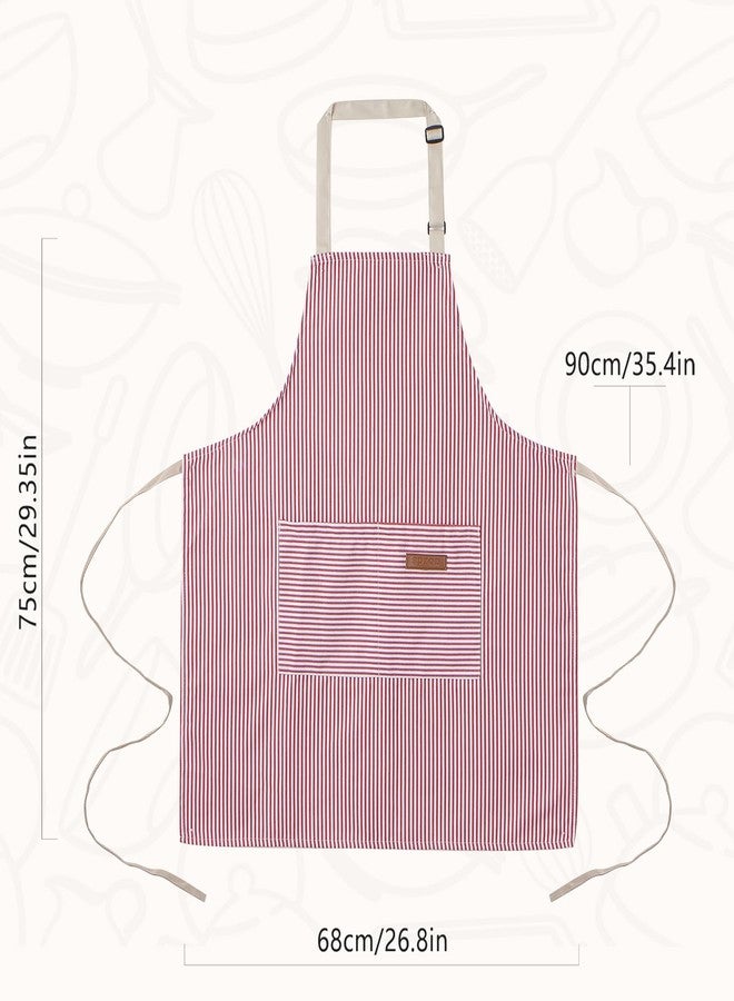 ARBINSON 2 Pack Cooking Aprons Adjustable Bib Apron for Women with 2 Pockets, Kitchen Restaurant Men Chefs Aprons (Pink/Beige Stripes) - Image 4