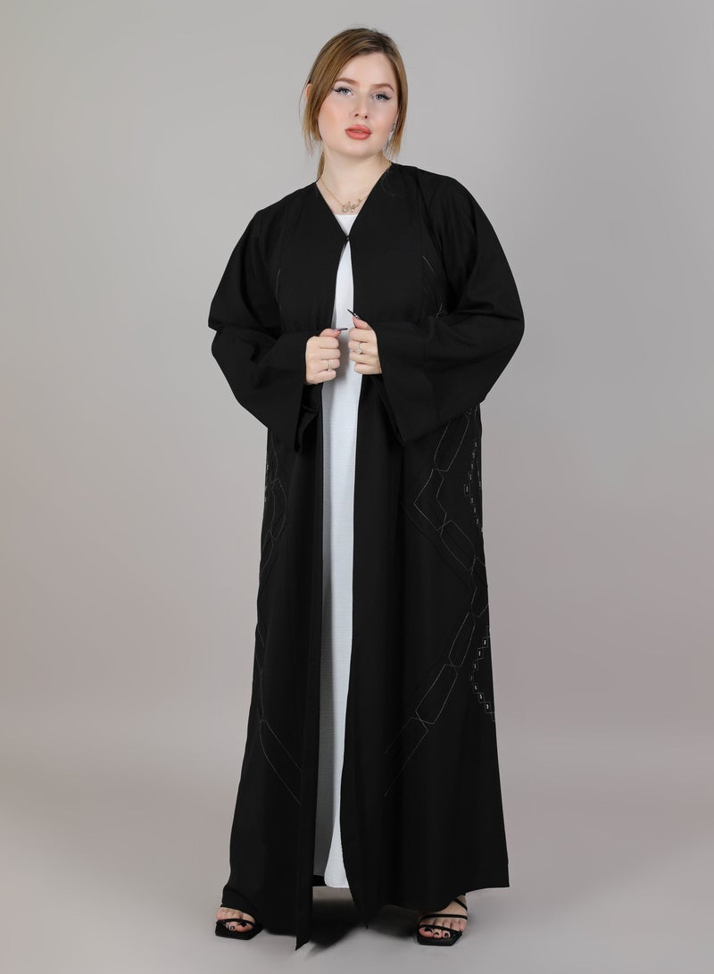 MSquare Fashion MSquare Fashion Black Open Abaya With Thread Work  - Image 1