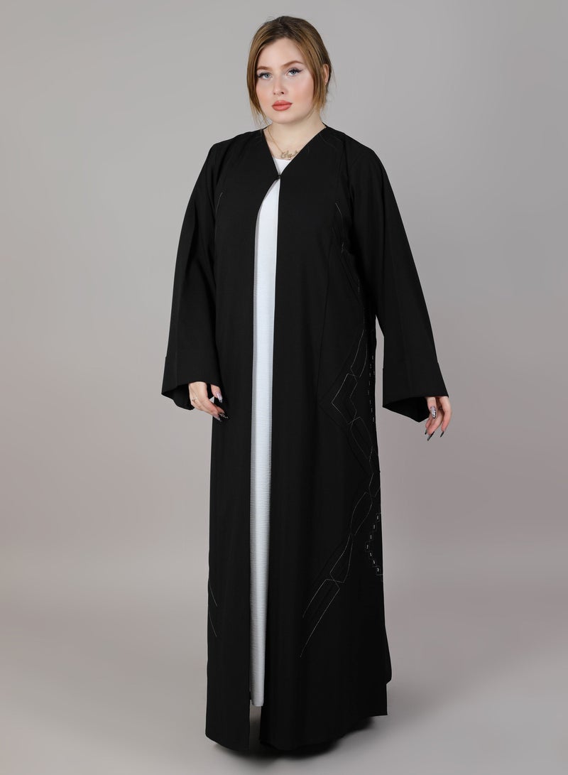 MSquare Fashion MSquare Fashion Black Open Abaya With Thread Work  - Image 3