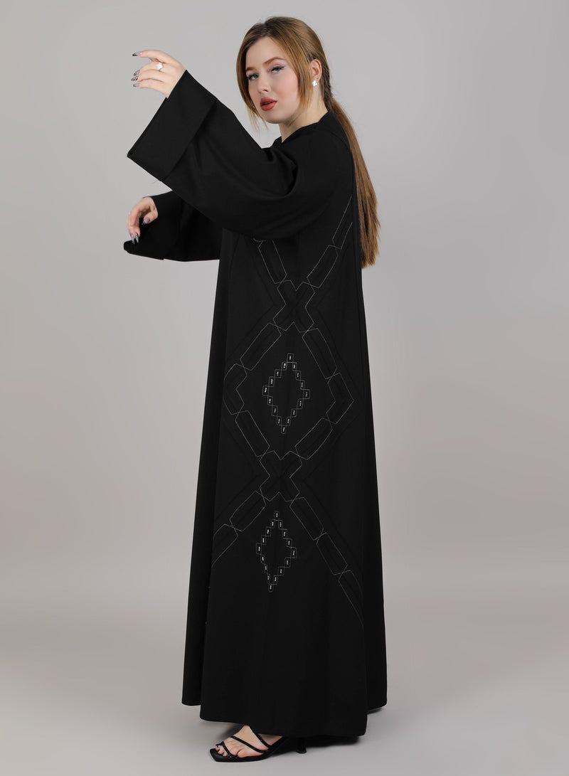 MSquare Fashion MSquare Fashion Black Open Abaya With Thread Work  - Image 2