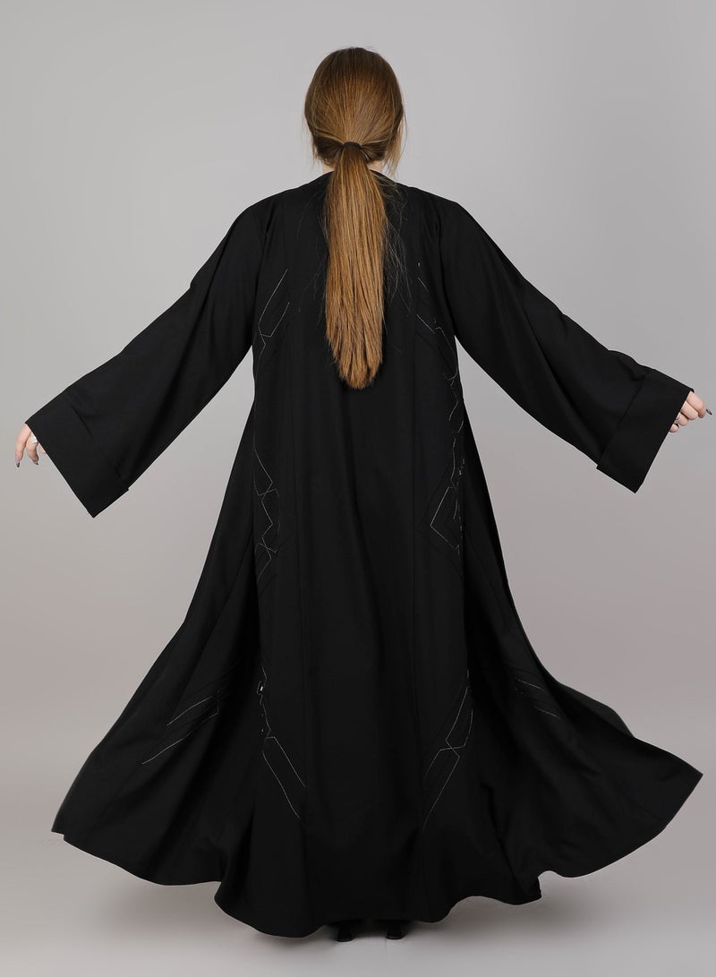 MSquare Fashion MSquare Fashion Black Open Abaya With Thread Work  - Image 4