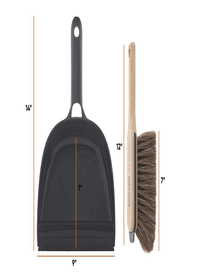 Superio Handheld Comfort Grip Dustpan and Brush Set - Hand Broom with Swiss Natural Horsehair Bristles. - Image 2