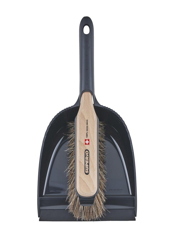 Superio Handheld Comfort Grip Dustpan and Brush Set - Hand Broom with Swiss Natural Horsehair Bristles. - Image 1