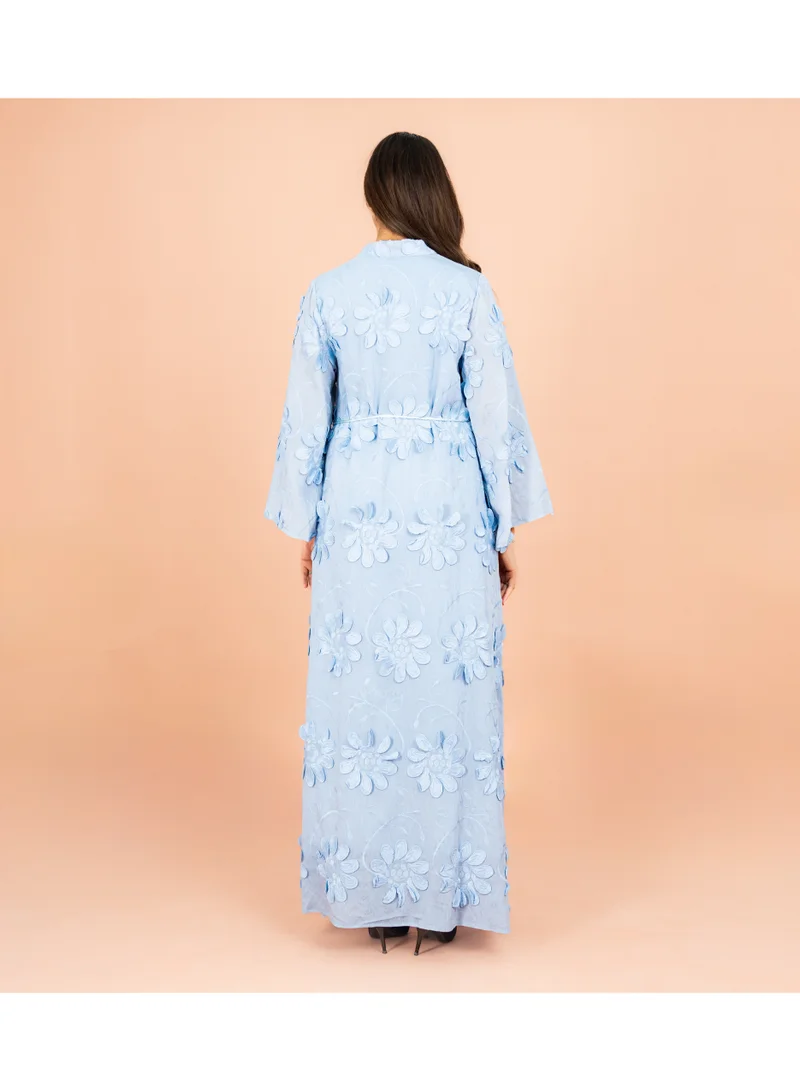 Ikkxa  Mandarin Colar 3D flowers Modern Jalabiya for Women | Best Price UAE