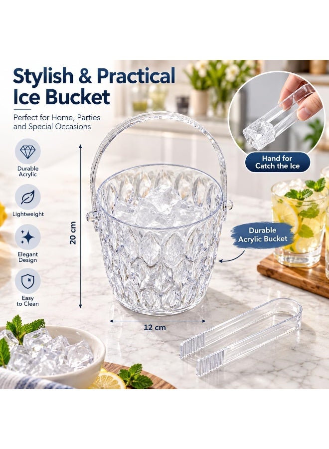 Clear Woven-Texture Ice Bucket with Tong & Carrying Handle Tabletop Cooler for Parties & Home Dining - Image 3