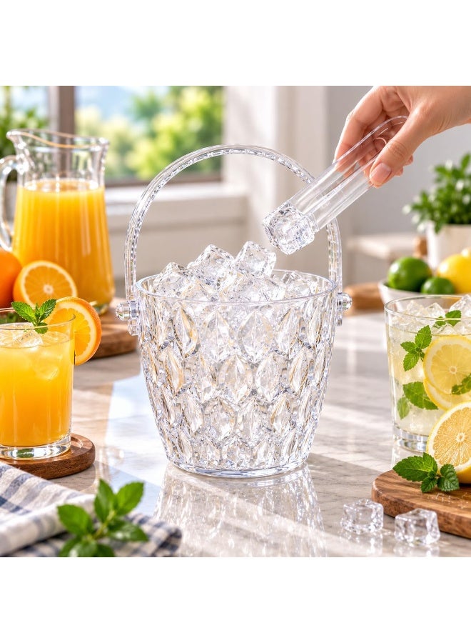 Clear Woven-Texture Ice Bucket with Tong & Carrying Handle Tabletop Cooler for Parties & Home Dining - Image 4