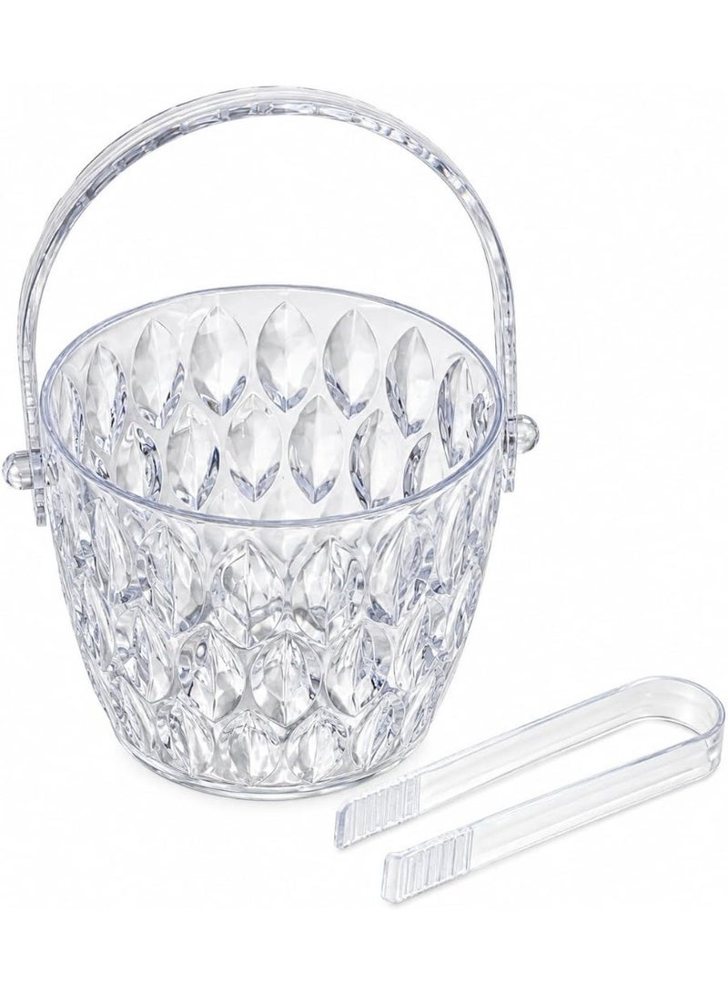 Clear Woven-Texture Ice Bucket with Tong & Carrying Handle Tabletop Cooler for Parties & Home Dining - Image 1