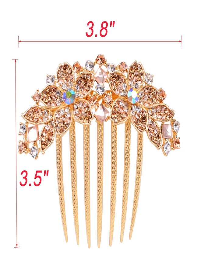 Sankuwen Women Rhinestone Inlaid Flower Hair Comb Hairpin Barrette Accessory,Also Perfect Mother's Day Gifts for Mom (Champagne) - Image 3