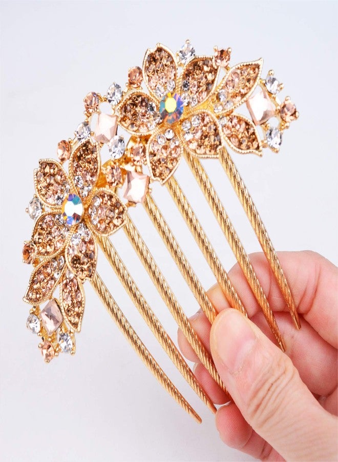 Sankuwen Women Rhinestone Inlaid Flower Hair Comb Hairpin Barrette Accessory,Also Perfect Mother's Day Gifts for Mom (Champagne) - Image 2