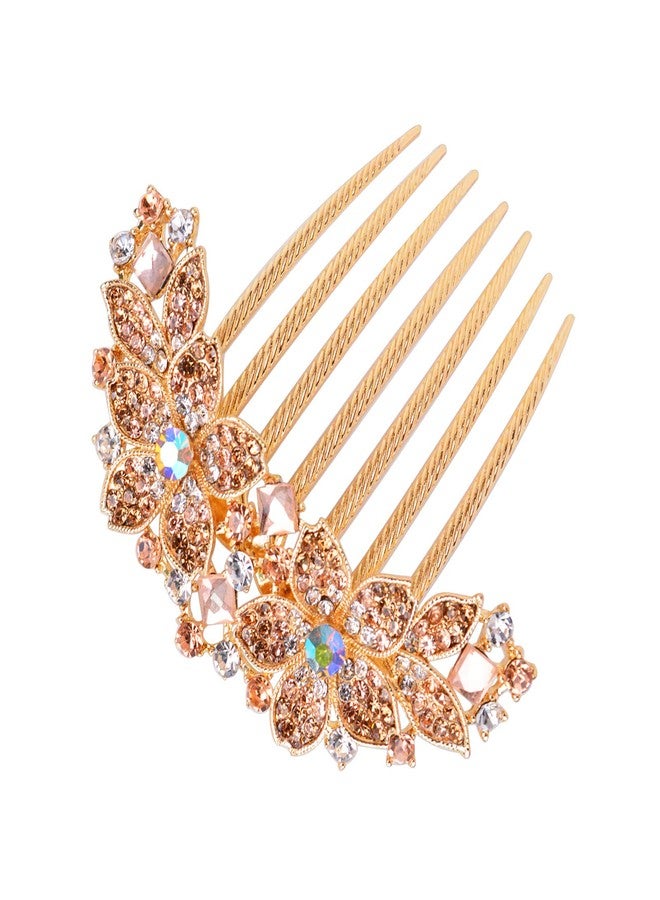 Sankuwen Women Rhinestone Inlaid Flower Hair Comb Hairpin Barrette Accessory,Also Perfect Mother's Day Gifts for Mom (Champagne) - Image 1