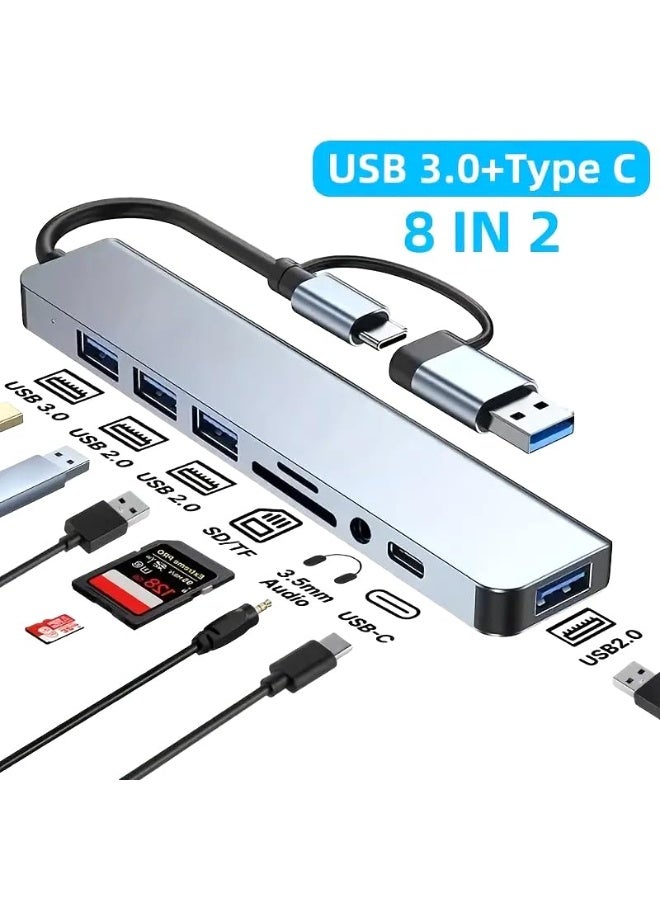 م اكس م محطة إرساء محول USB 8 في 2 Type C Hub متعدد المنافذ مع 4K HDMI، PD Power، USB-C، Ethernet، 2 USB، صوت 3.5 مم، قارئ بطاقة SD/TF، متوافق مع أجهزة MacBook Pro XPS والمزيد من أجهزة C (8 في 1) - Image 2