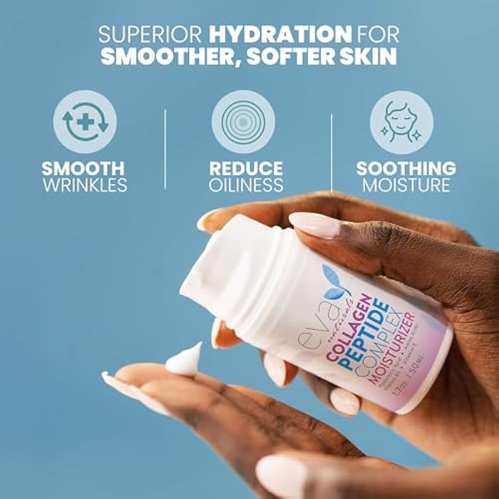 Eva Naturals Collagen Peptide Complex Moisturizer – Face Cream with Multi-Peptides, Hyaluronic Acid, Amino Acids, Vitamin B5 and E – Rich Night Lotion for Youthful Glow and Fine Line Care – 1.7 Fl Oz - Image 2