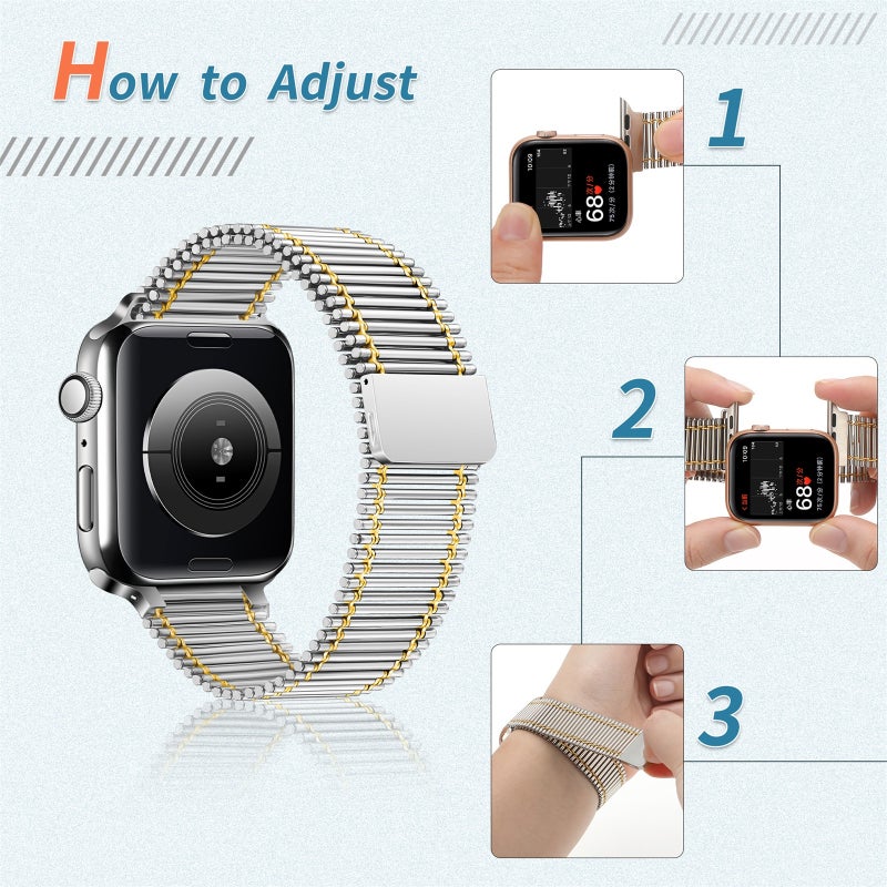 Chain Loop Steel Watch Band For Apple Watch Series 9&8&7 41mm / SE 3&SE 2&6&SE&5&4 40mm / 3&2&1 38mm (Gold)