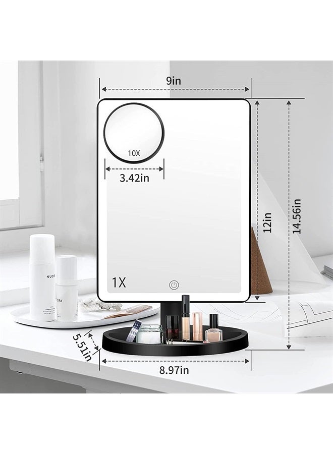 Large Lighted Vanity Makeup Mirror (X-Large Model)- 3 Color Lighting Modes Light Up Mirror with 88 LED, 360° Rotation Touch Screen and 10X Magnification Tabletop Cosmetic Make Up Mirror (Black)