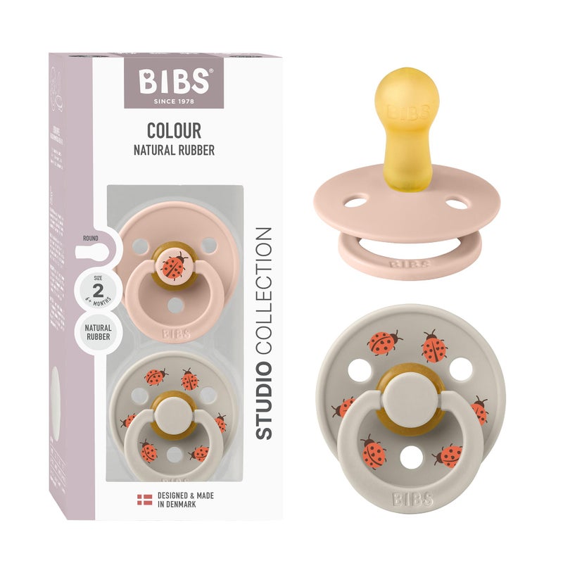 BIBS Studio Soother 2-Pack, BPA Free Dummy Pacifier, Round Nipple. Natural Rubber Latex, Made in Denmark, Size 2 (6-18 Months), Blush/Sand - Image 1