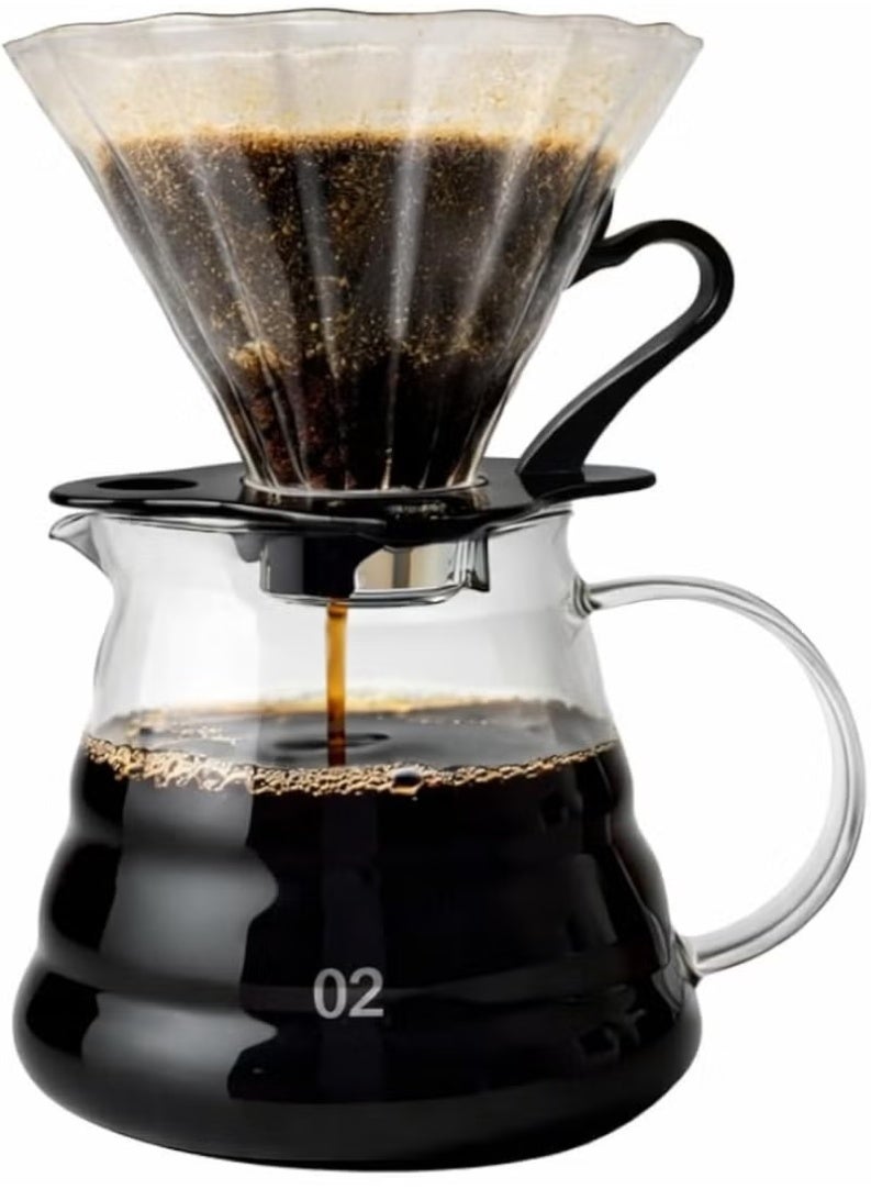 طقم ماكينة تحضير القهوة بالصب الزجاجي مع قمع تقطير وإبريق، سعة 600 مل، زجاج مقاوم للحرارة، تصميم مضلع