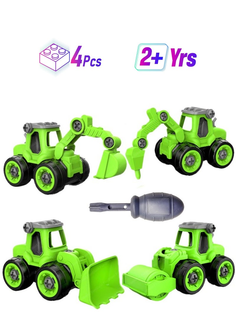 فنبلاست مجموعة مركبات البناء من فن بلاست، عبوة من 4 شاحنات بناء قابلة للتجميع والبناء مع مفك براغي واحد، ألعاب بناء مركبات للأطفال بعمر سنتين فما فوق، للأولاد والبنات (أخضر) - Image 1