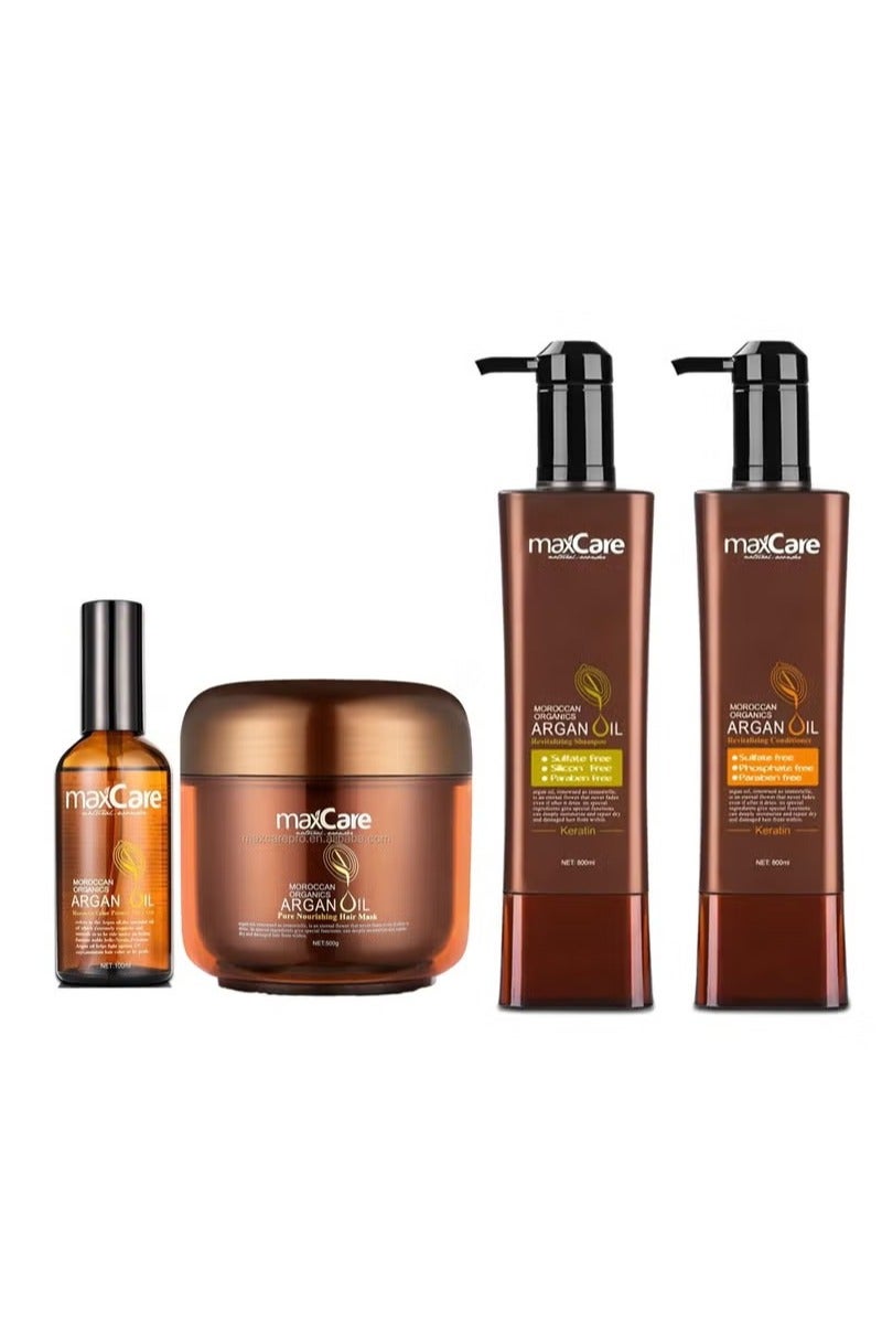 Max Care Set of Shampoo 800 ml  Conditioner 800 ml  Mask 500 ml and Serum 100 ml With Argan for Hair Treated With Protein and Keratin.