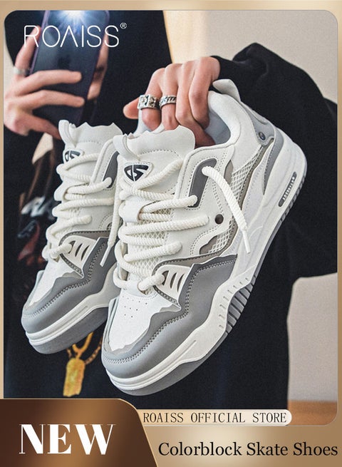 Men Stylish Chunky Sneakers, Versatile Low Top Sneakers with Soft Lining, Lace up Non Slip Platform Shoes, Casual Comfy Sports Shoes for Men, Suitable for Daily Wear and Outdoor Activities