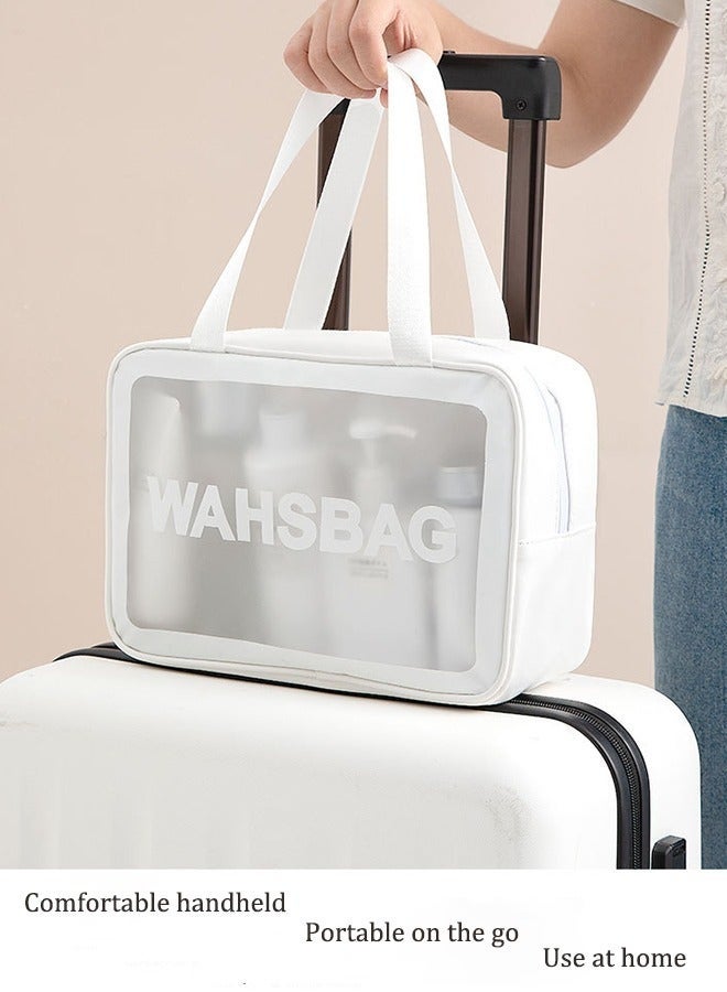 Translucent Waterproof Makeup Cosmetic Bag Travel Organizer for Accessories, Portable PVC Wash Bag Travel Business Vacation Bathroom Organizer（White-L) - Image 4