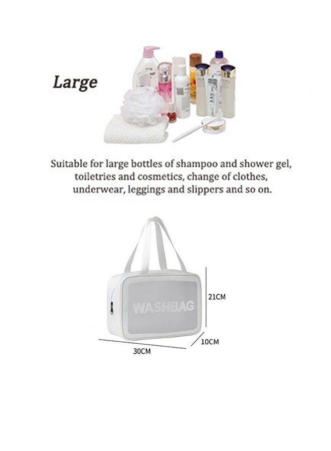 Translucent Waterproof Makeup Cosmetic Bag Travel Organizer for Accessories, Portable PVC Wash Bag Travel Business Vacation Bathroom Organizer（White-L) - Image 5